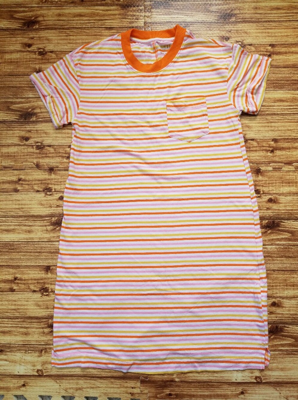 Time and Tru Women's Small S 4-6 Orange Yellow Striped T-Shirt Shirt Dress